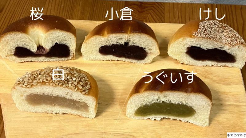 あんぱん5種類の断面